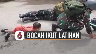 Hebat, Aksi Bocah Ikut Latihan Pasukan Militer TNI