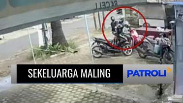 Terekam CCTV! Pria Ajak Anak dan Istrinya Mencuri Barang dari Sepeda Motor di Parkiran