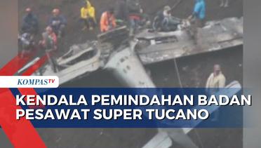 Pemindahan Badan Pesawat TNI AU Terkendala Moncong Pesawat Tertancap di Tebing Terjal