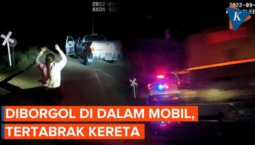 Detik-detik Wanita Terborgol dalam Mobil Polisi Tertabrak Kereta Api