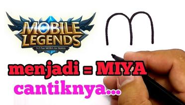 CANTIK, cara menggambar huruf M menjadi MIYA MOBILE LEGEND, how to draw Miya Mobile Legend