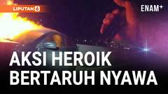 Detik-Detik Polisi Selamatkan Wanita Dari Mobil yang Terbakar