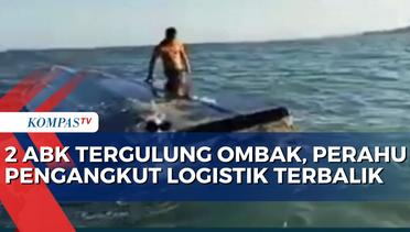 Perahu Pengangkut Logistik Terbalik Terhantam Gelombang Tinggi di Gianyar