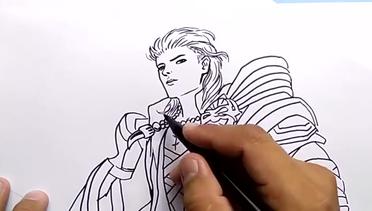 GANTENG, menggambar ALUCARD HERO MOBILE LEGEND dari huruf A  how to draw alucard