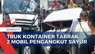 Truk Kontainer Tabrak 2 Mobil Pikap Bermuatan Sayur di Depan Pasar Bandarjo Ungaran Semarang!