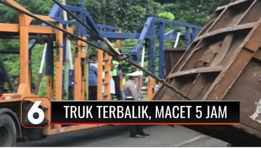 Truk Muatan Besi Tua Terbalik dan Tumpah di Tol Dalam Kota Tanjung Priok, Kemacetan Terjadi hingga 5 Jam | Liputan 6