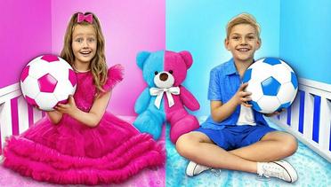 Berpura-pura memainkan tantangan warna Barbie & Ken dan Pink vs Blue