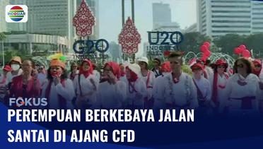 Cantik! Aksi Jalan Santai Saat CFD Sambil Kenakan Kebaya Berwarna Merah Putih | Fokus