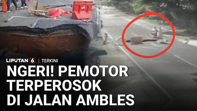 Pemotor Terjatuh ke Lubang Jalan Ambles di Lenteng Agung | Liputan 6