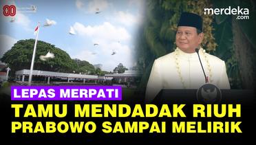 Momen Prabowo Melirik 'Penasaran' Tamu Tiba-Tiba Riuh, Istana Lepas Merpati Putih
