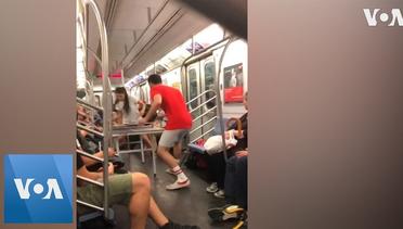 Ping-Pong Players Play Game on NYC Train