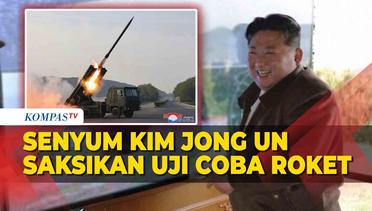 Senyum Kim Jong Un Saksikan Uji Coba Peluncur Roket di Korut