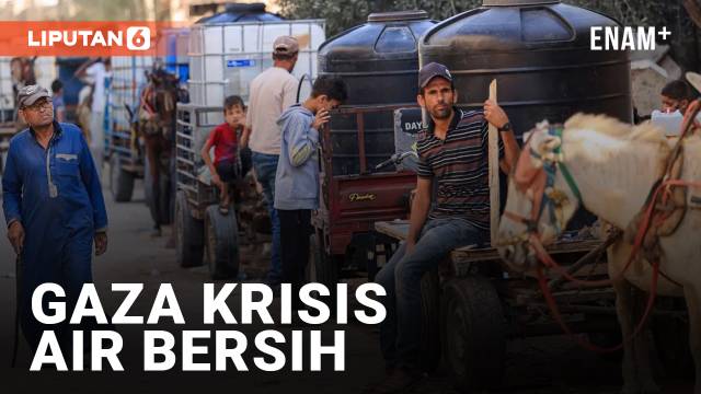 Antrian Panjang Gerobak Keledai Penjual Air di Gaza