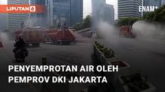Aksi Penyemprotan Air di Jalan Jend. Sudirman Oleh Pemprov DKI Jakarta