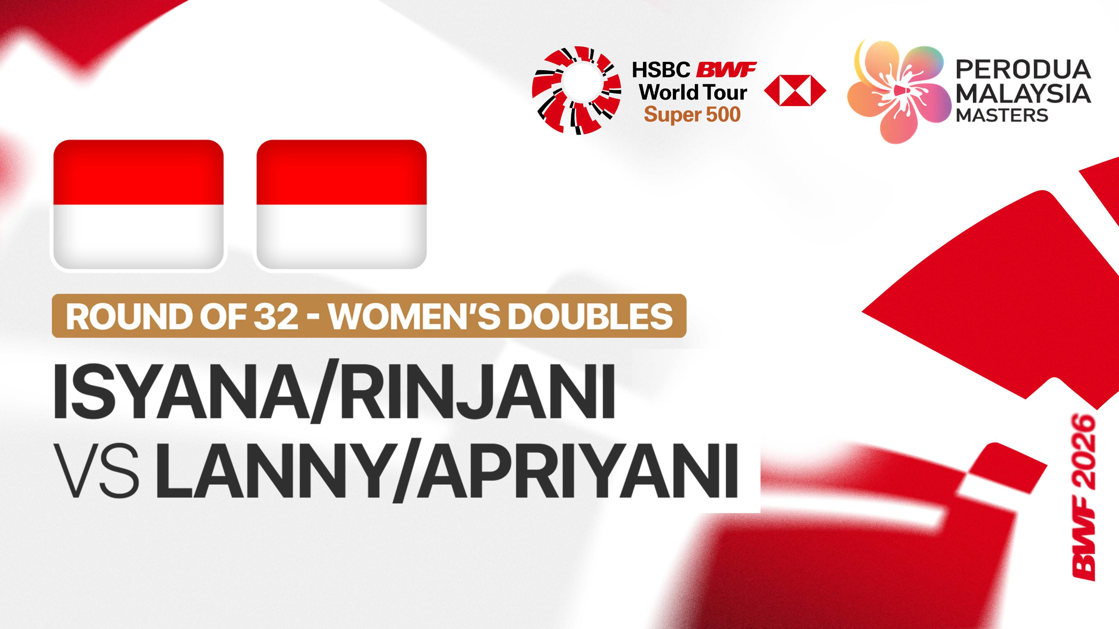 Isyana Syahira Meida/Rinjani Kwinnara Nastine (INA) vs Lanny Tria Mayasari/Apriyani Rahayu (INA) - Women's Doubles Round of 32 | PERODUA Malaysia Masters 2026
