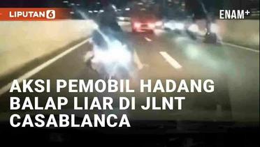 Aksi Berani Pemobil Hadang Balap Liar Lawan Arah di JLNT Casablanca