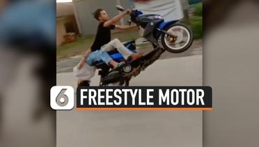 Sepasang Remaja Freestyle Motor di Jalan, Berakhir Nahas