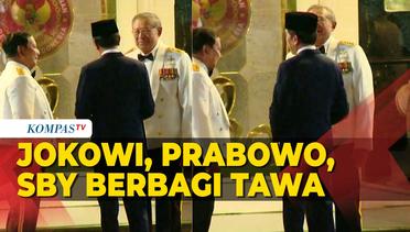 Jokowi, Prabowo, dan SBY Berbagi Tawa di Sela Upacara Parade Senja Kemenhan