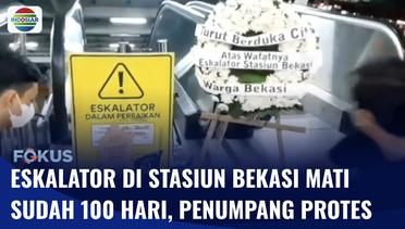 Pengguna KRL Gelar Aksi Tabur Bunga, Protes 100 Hari Eskalator di Stasiun Bekasi Mati | Fokus