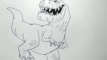 cara menggambar dinosaurus t rex di film good dinosaur / how to draw t rex dinosaur