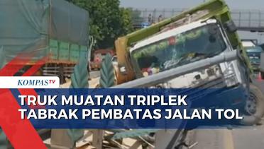 Truk Tabrak Pembatas Jalan Tol Tangerang Merak, Muatan Triplek Tumpah