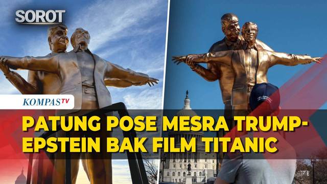 Patung Pose Mesra Trump dan Epstein Bak Film Titanic di Depan Gedung Capitol AS