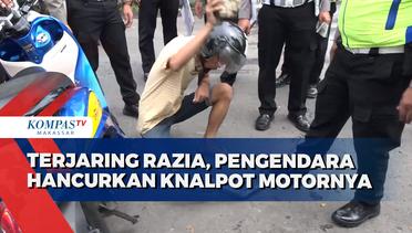 Terjaring Razia, Pengendara Hancurkan Knalpot Motornya