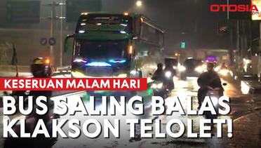 Keseruan Malam Hari, Bus Saling Balas Klakson Telolet di Tengah Jalan!