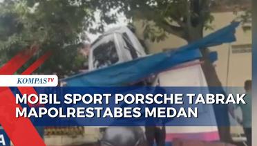 Mobil Sport Porsche Tabrak Tembok Kantor Mapolrestabes Medan