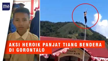 Tali Tersangkut, Bocah Ini Nekad Panjat Tiang Bendera di Gorontalo