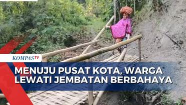 Menuju Pusat Kota, Warga di Kuningan Jawa Barat Terpaksa Lewati Jembatan Berbahaya