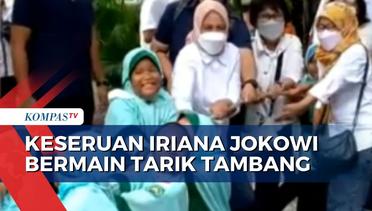 Keseruan Iriana Jokowi Bermain Tarik Tambang di Kampung Dolanan Baderan