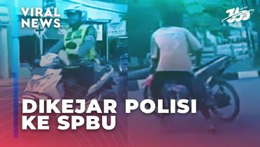 Viral! Kayak Film Komedi, Pemotor Kejar-kejaran dengan Polisi di SPBU
