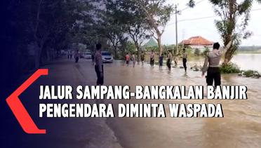 Hujan Deras Jalur Sampang-Bangkalan Banjir, Pengendara Diminta Waspada