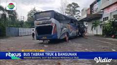 Bus Tabrak Truk dan Bangunan di Kabupaten Nganjuk