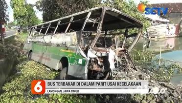 Bus Terbakar Usai Tabrak Truk Tronton di Lamongan