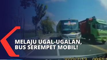 Ugal-ugalan! Bus Serempet Mobil dari Arah Berlawanan di Jalur Madiun-Surabaya