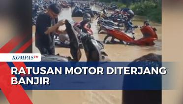 Sungai Cisanggarung di Cirebon Meluap, Ratusan Motor Diterjang Banjir