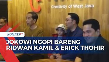 Momen Jokowi Ngopi di Bandung Bareng Ridwan Kamil dan Erick Thohir