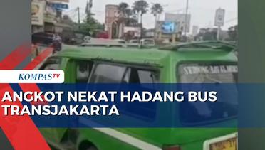 Tak Terima Penumpang Naik TJ, Sopir Angkot Nekat Adang Bus TransJakarta di Tangsel