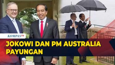 Jokowi dan PM Australia Asyik Berbincang di Saat Hujan