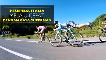 Pesepeda Italia Melaju Cepat dengan Gaya Superman