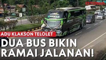 Unik Banget, Dua Bus Melintas di Tengah Jalan Sambil Asik Beradu Klakson Telolet!
