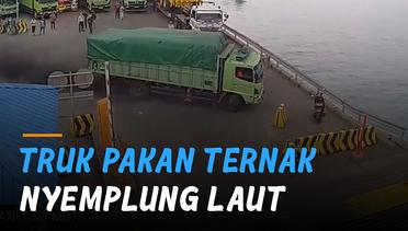 Detik-Detik Truk Pakan Ternak Nyemplung Laut di Pelabuhan Merak