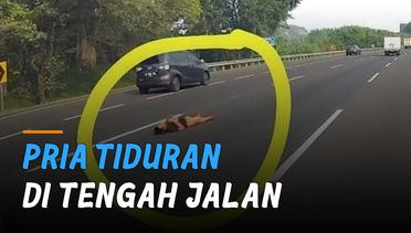 Viral Aksi Pria Tiduran di Tengah Jalan Tol Jagorawi