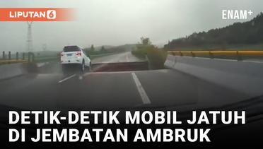 Horor! Mobil Jatuh di Lubang Jembatan yang Ambruk Karena Banjir China