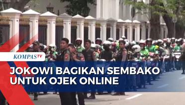 Jokowi Bagi-Bagi Sembako untuk Ojol di Istana Negara